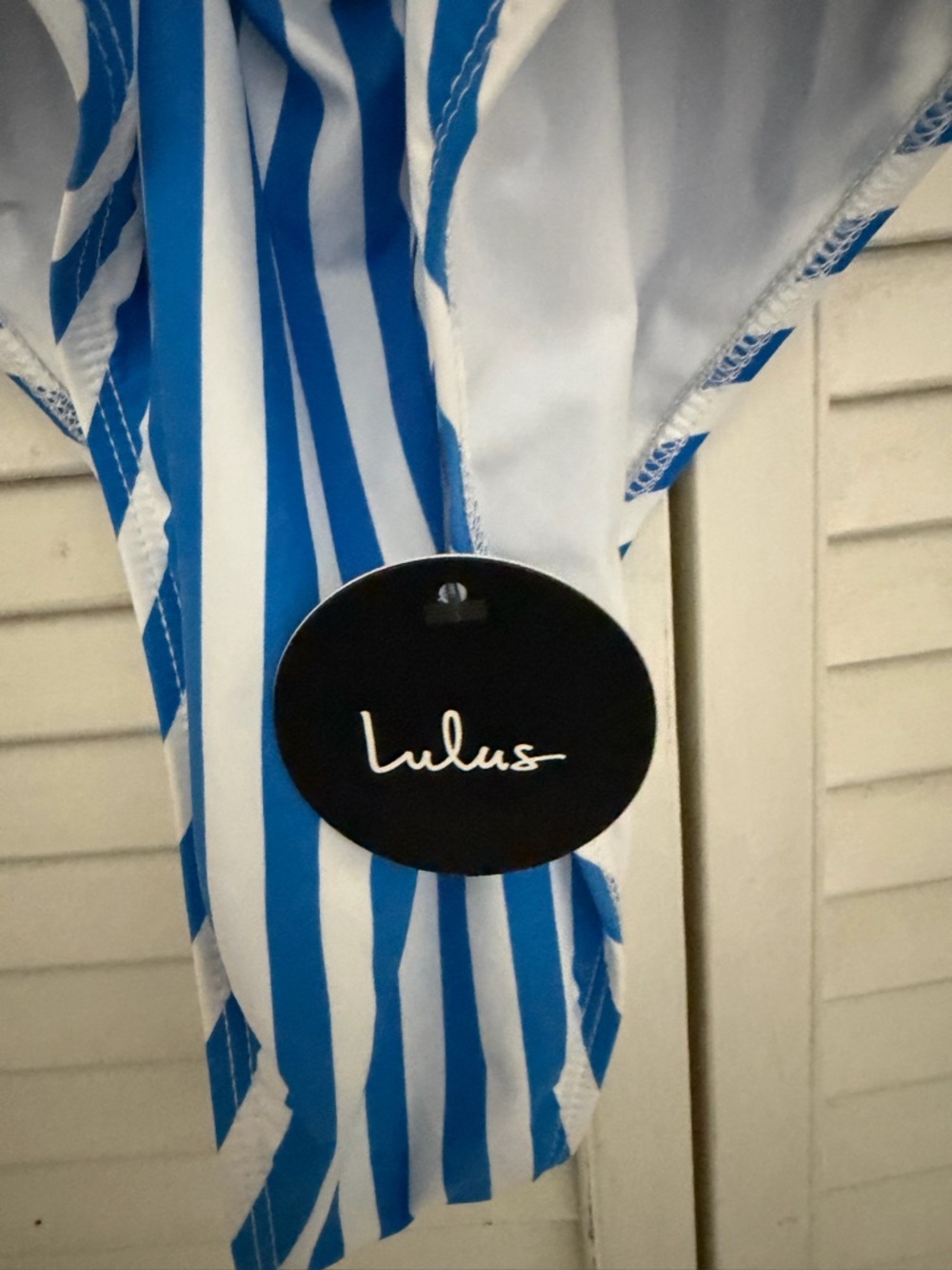 NEW Lulu's Blue and White Striped Lace up back One-Piece - Picture 7 of 12